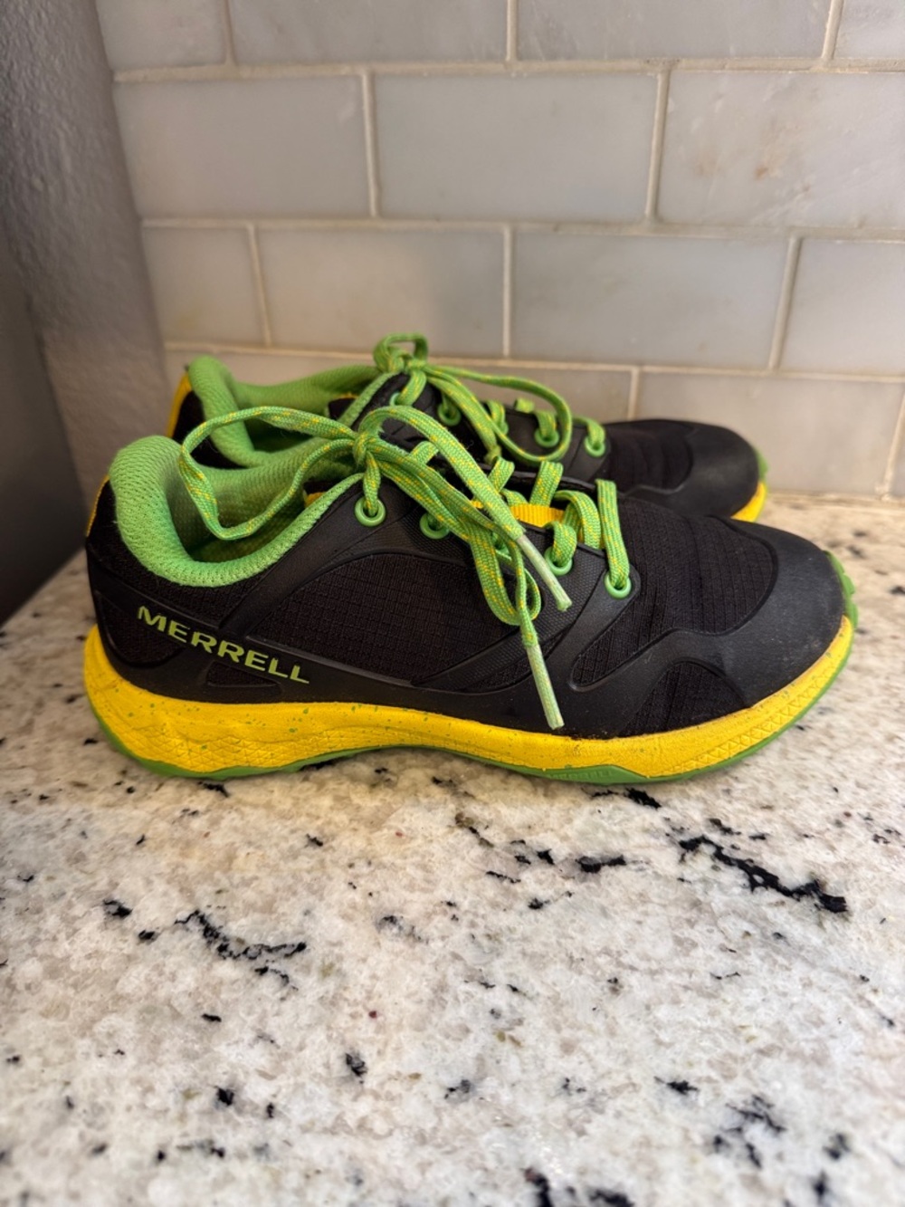 Merrell Black Trail Sneaker with Green and Yellow Accents